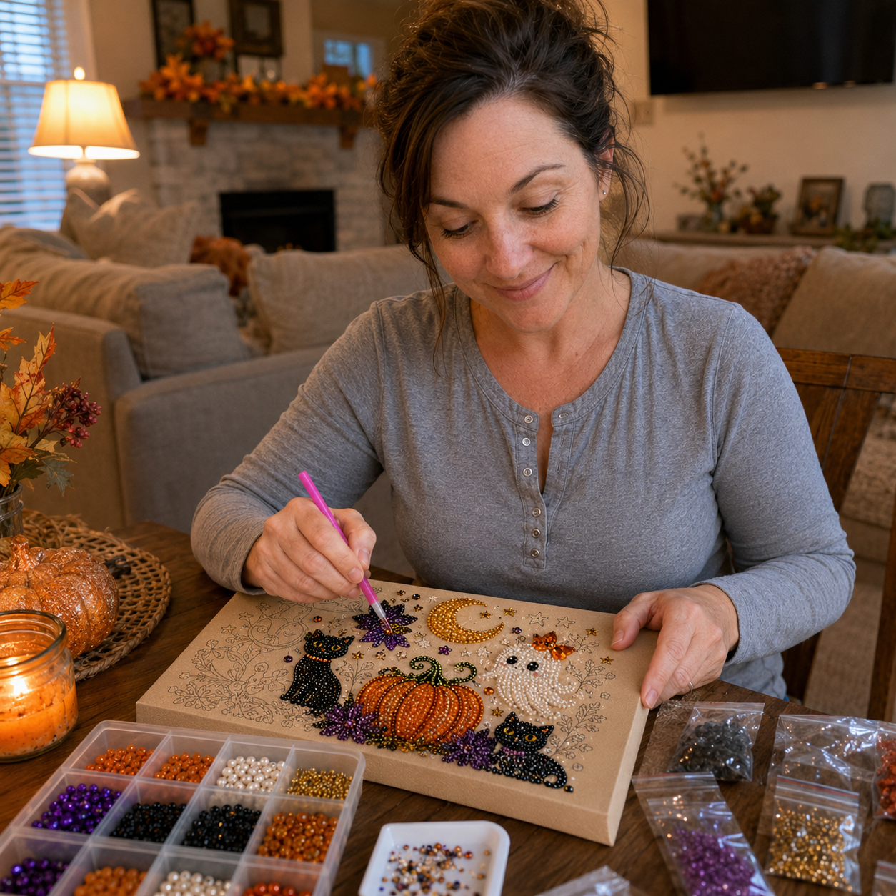 💥 Last Day 49% OFF – 👻✨ Halloween Pearl Art DIY Kit – Turn Tiny Pearls into Spooky-Cute Magic （BUY 2 FREE SHIPPING)