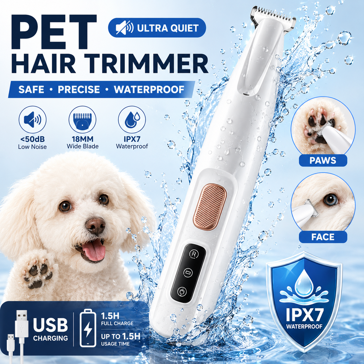 ✂️🐾Precision Pet Trimmer – Safe Grooming for Paws, Eyes & Tail with LED Light