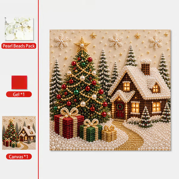 🎄🎅 Premium 3D Pearl Christmas Wall Art Kit | Luxury Flocked Canvas with Scratch-Resistant Non-Fading Pearl Beads DIY Holiday Decor ⛄️❄️