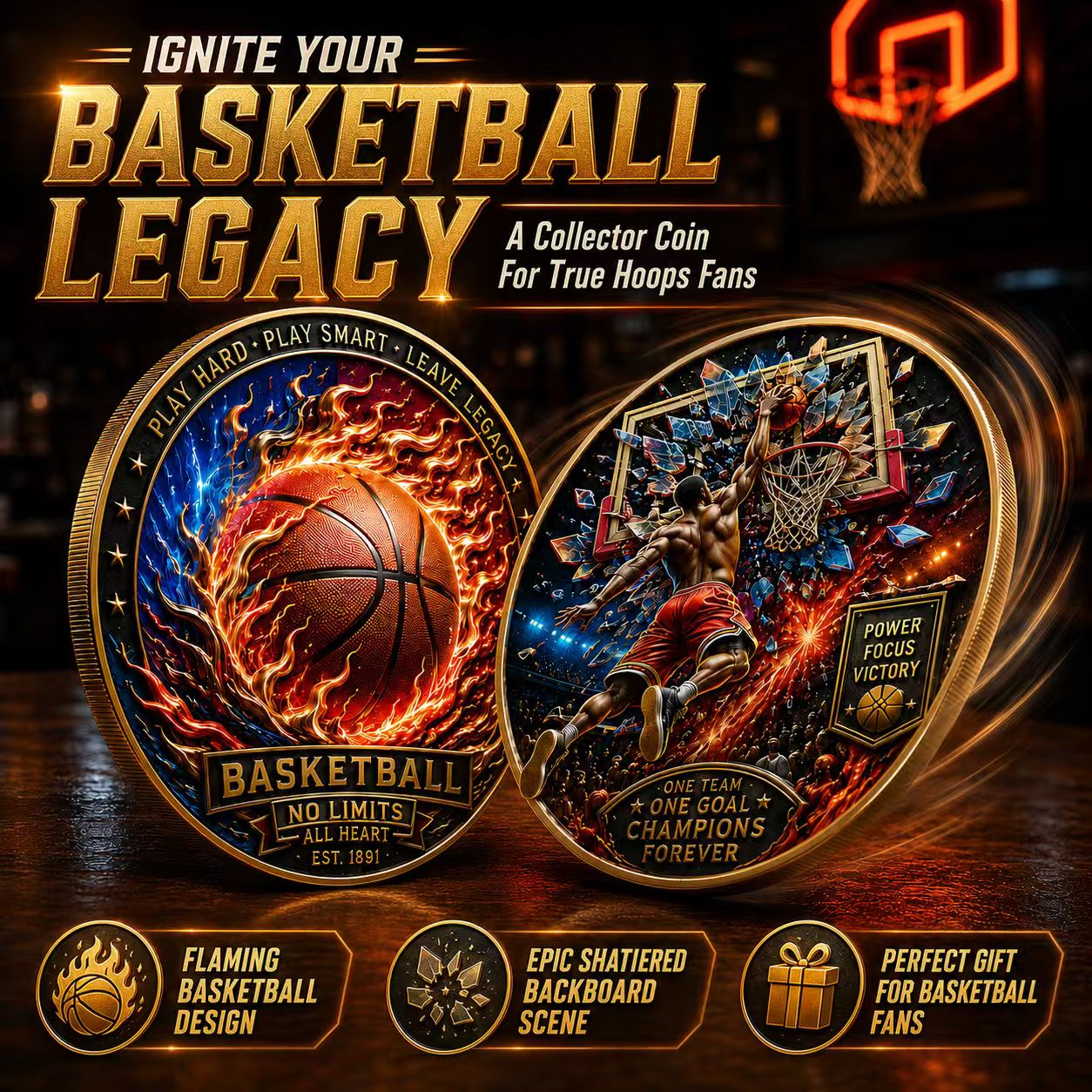 🏀 Basketball Legacy Collector Coin – Fireball & Slam Dunk Edition🏀