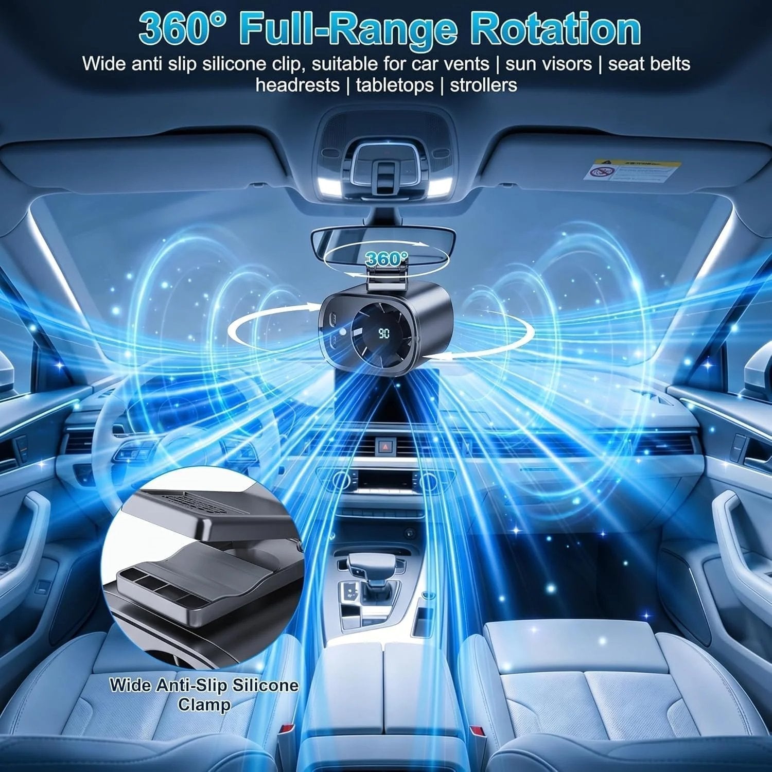 ⚡Hot Sales 49% OFF🔥2026 Semiconductor Cooling Car Clip On Fan - 360° Rotation