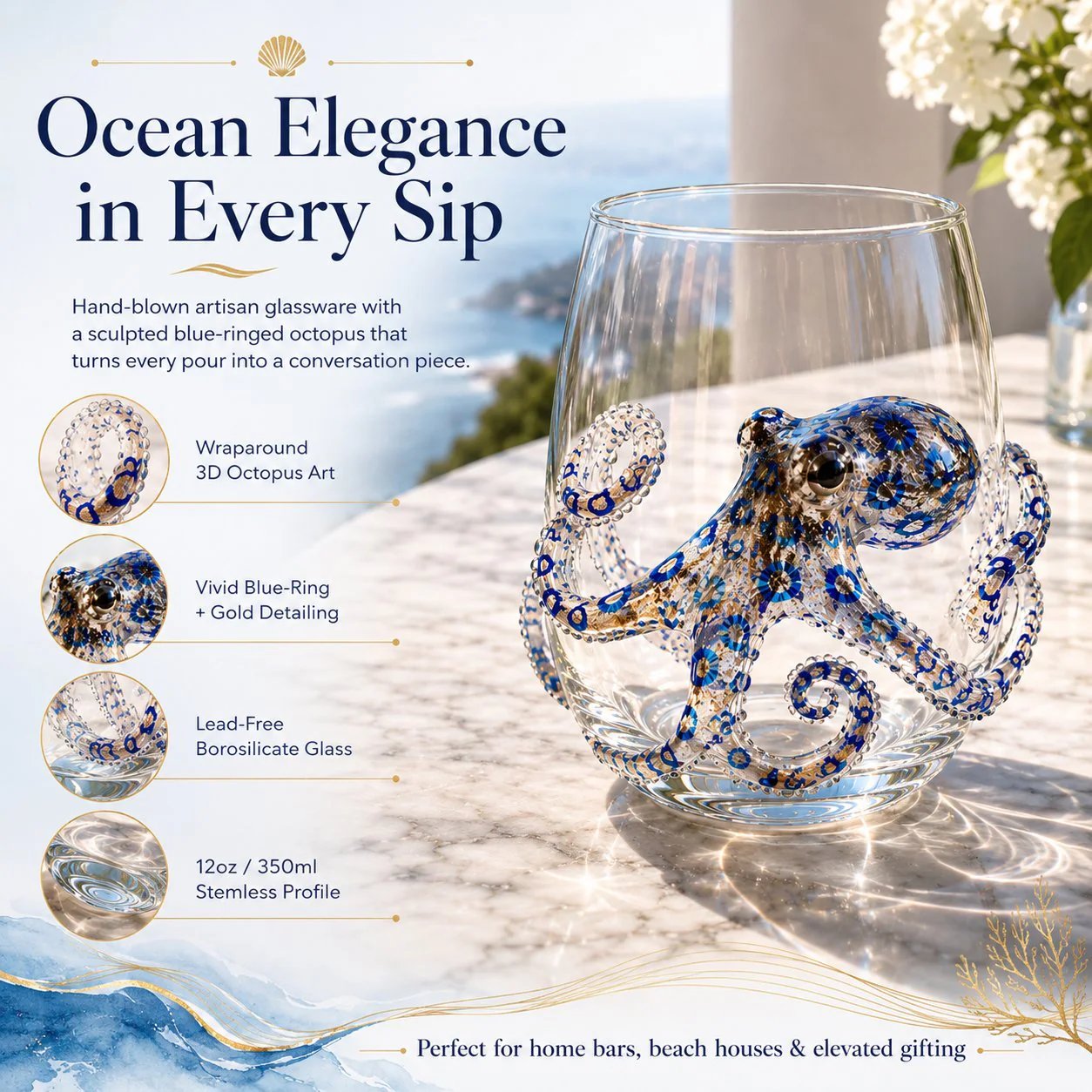 🐙 Last Day 50% OFF🎁 | Bring the Ocean to Every Sip with Stunning 3D Artisan Glassware 🌊