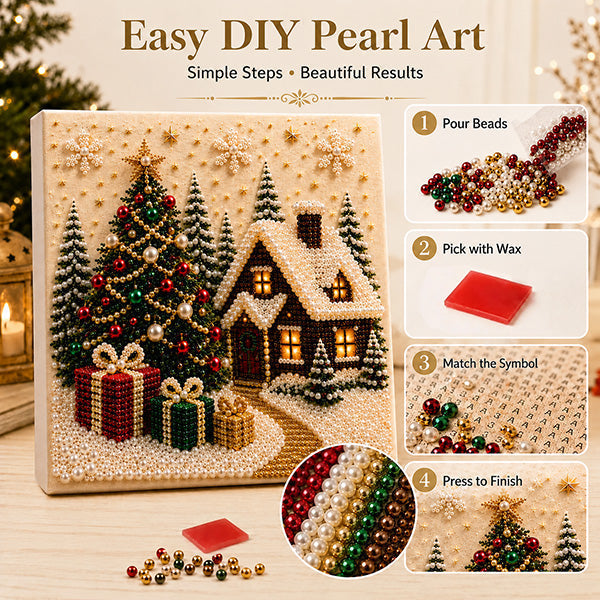 🎄🎅 Premium 3D Pearl Christmas Wall Art Kit | Luxury Flocked Canvas with Scratch-Resistant Non-Fading Pearl Beads DIY Holiday Decor ⛄️❄️