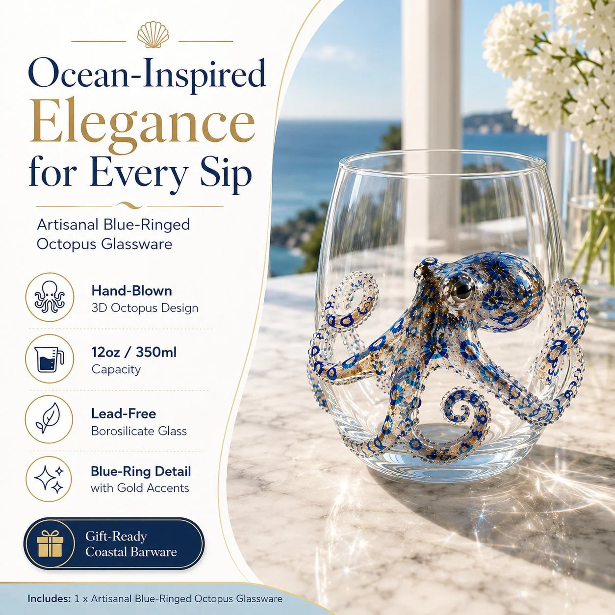 🐙 Last Day 50% OFF🎁 | Bring the Ocean to Every Sip with Stunning 3D Artisan Glassware 🌊