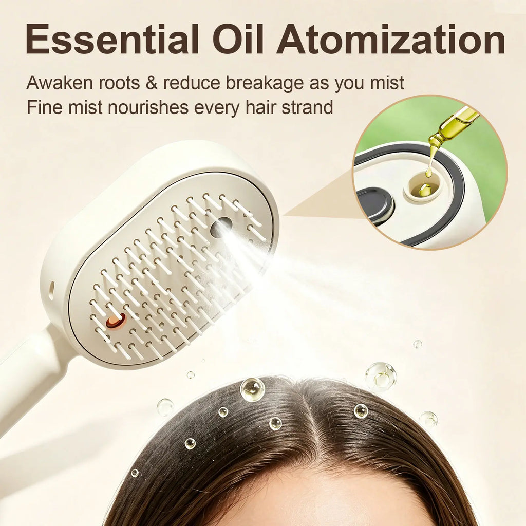 ✨ Essential Oil Mist Comb, Anti-Tangle Electric Massage Brush