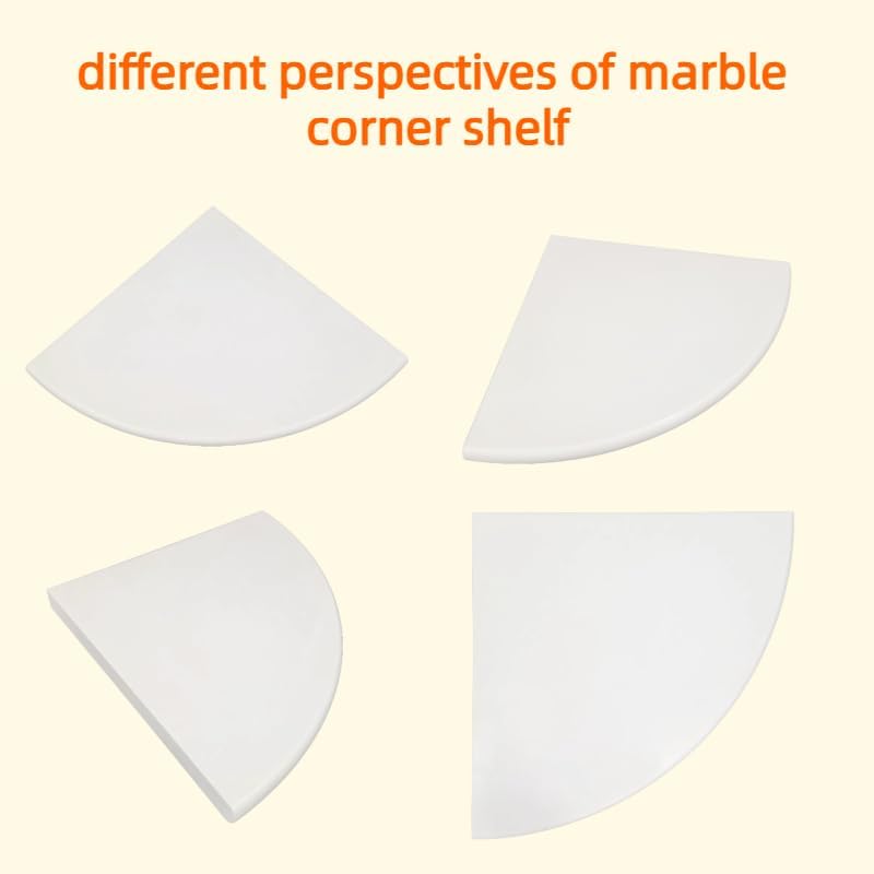 2 Pcs White Marble Corner Shower Shelf for Bathroom, 9'' x 9'' x 0.8'' Marble Corner Shelves for Bathroom Wall Mounted Both Side Polished