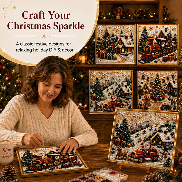 🎄🎅 Premium 3D Pearl Christmas Wall Art Kit | Luxury Flocked Canvas with Scratch-Resistant Non-Fading Pearl Beads DIY Holiday Decor ⛄️❄️