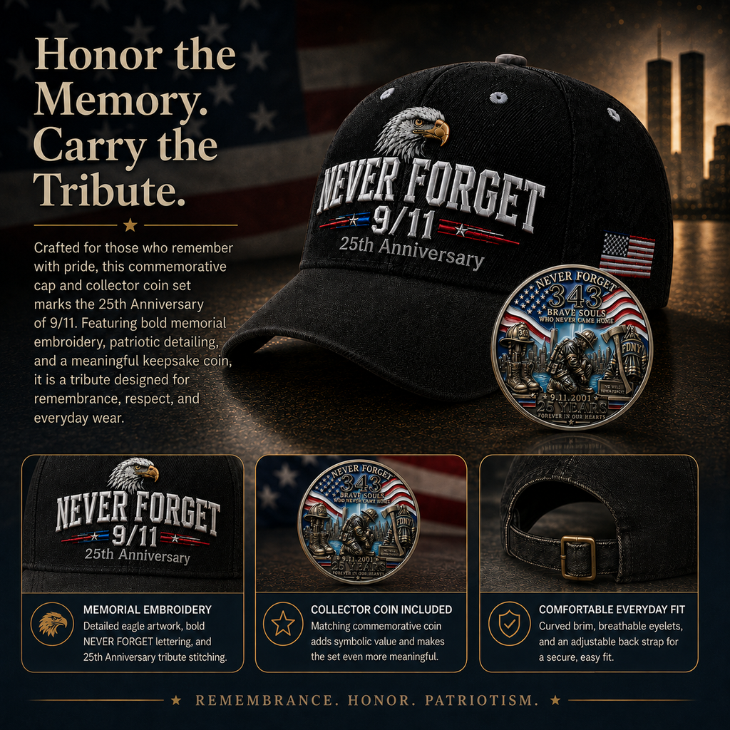 🇺🇸 9/11 Never Forget 2001–2026 Honor Cap 🎁 Free Memorial Coin With Every Cap Purchase
