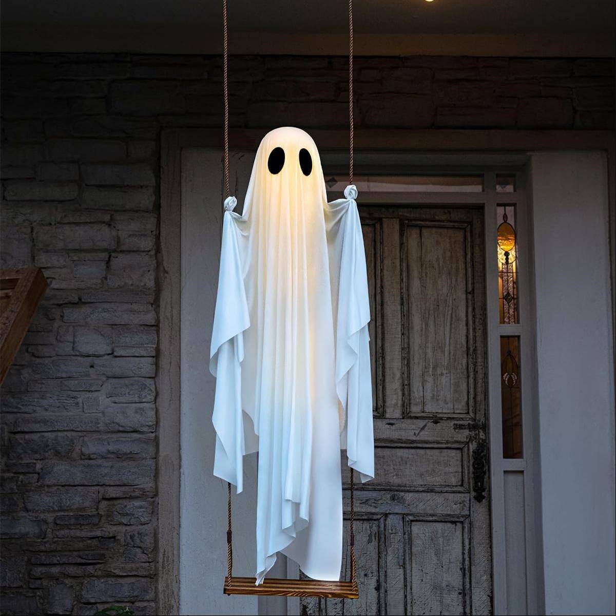 👻 Spooky Swinging Ghost! 5FT Animated Hanging Ghost with LED Lights & Remote 🎃