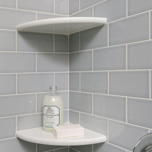 2 Pcs White Marble Corner Shower Shelf for Bathroom, 9'' x 9'' x 0.8'' Marble Corner Shelves for Bathroom Wall Mounted Both Side Polished