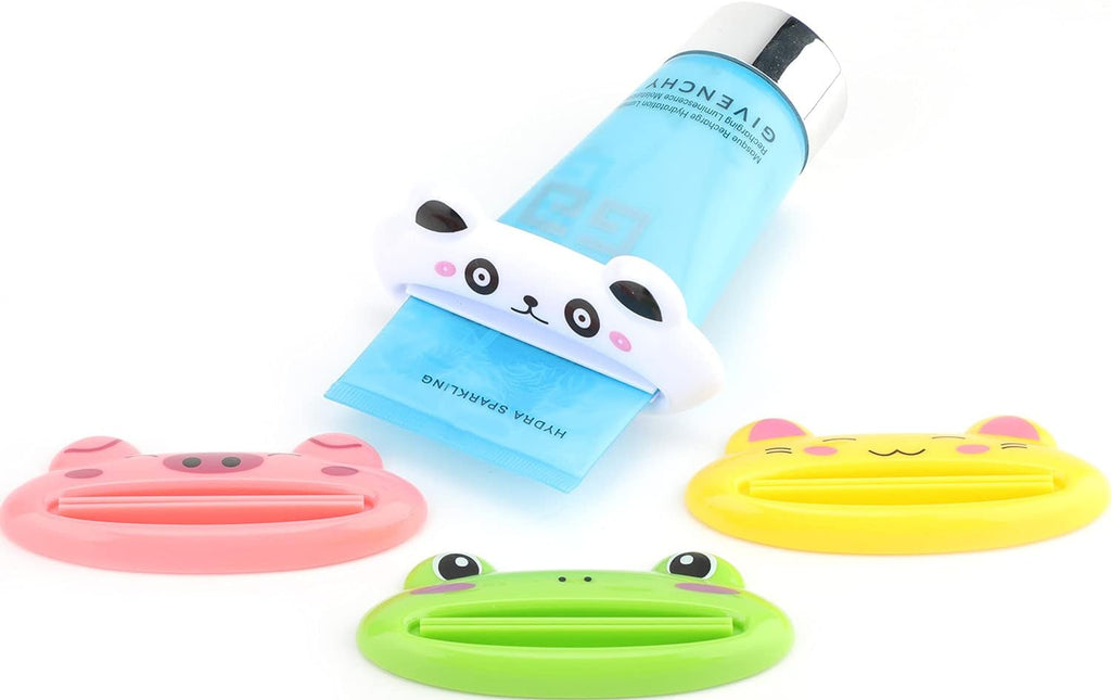 Cartoon Animal Plastic Frog Cat Panda Pig Shaped Toothpaste Cream Squeezers - Pack of 4 Mix Designs
