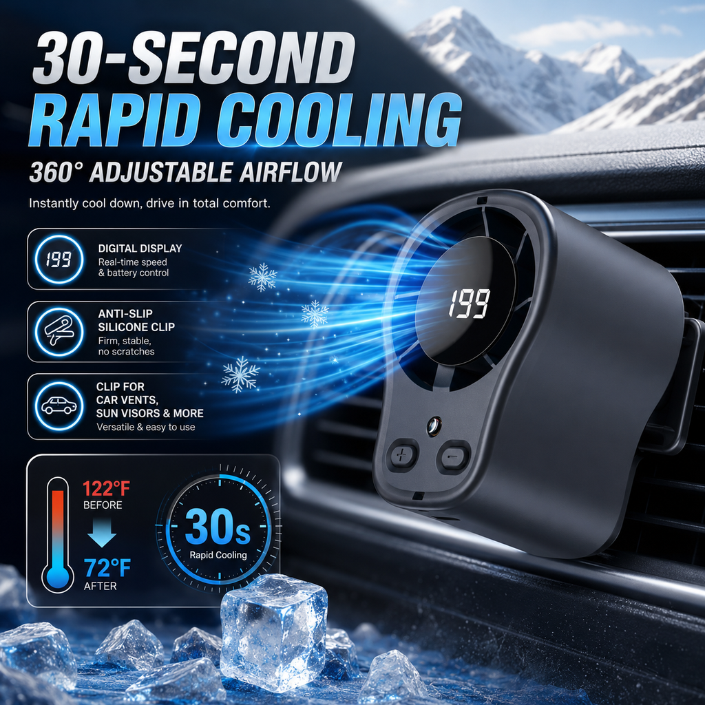 ⚡Hot Sales 49% OFF🔥2026 Semiconductor Cooling Car Clip On Fan - 360° Rotation