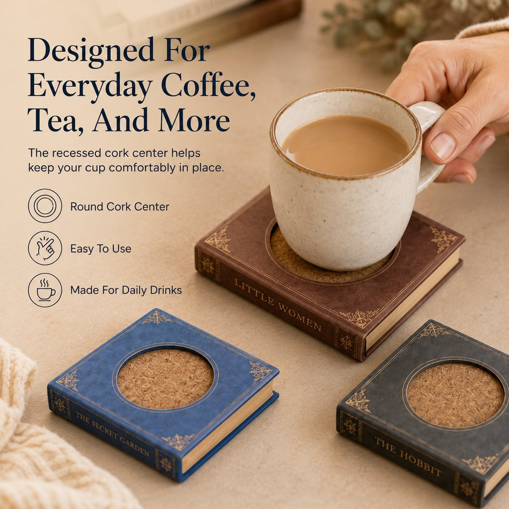 Handmade Mini Book Wooden Coaster Design📚-Buy Two Get Free Shipping📦