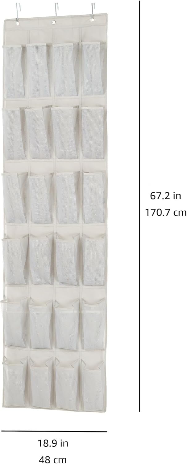 24 Medium Mesh Pocket Over-the-Door Hanging Shoe Organizer, Space Saving Shoe Storage, Light Grey | Over-the-Door