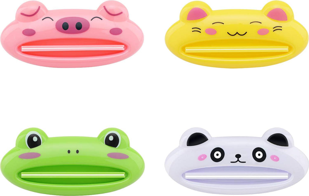 Cartoon Animal Plastic Frog Cat Panda Pig Shaped Toothpaste Cream Squeezers - Pack of 4 Mix Designs