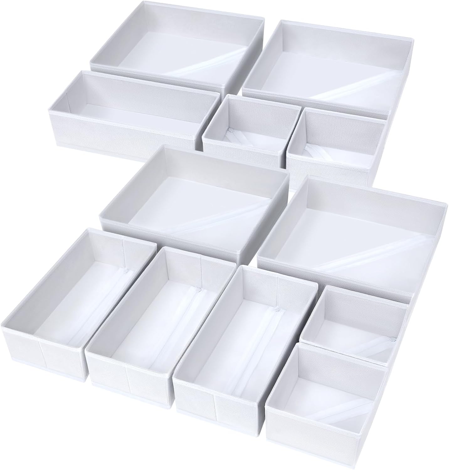 Drawer Organizer Clothes, 12 Pack Dresser Organizer, Foldable Closet Organizers and Storage, Fabric Dresser Bins, Drawer Dividers for Nursery, Baby Clothes, Underwears, Sock (Beige)