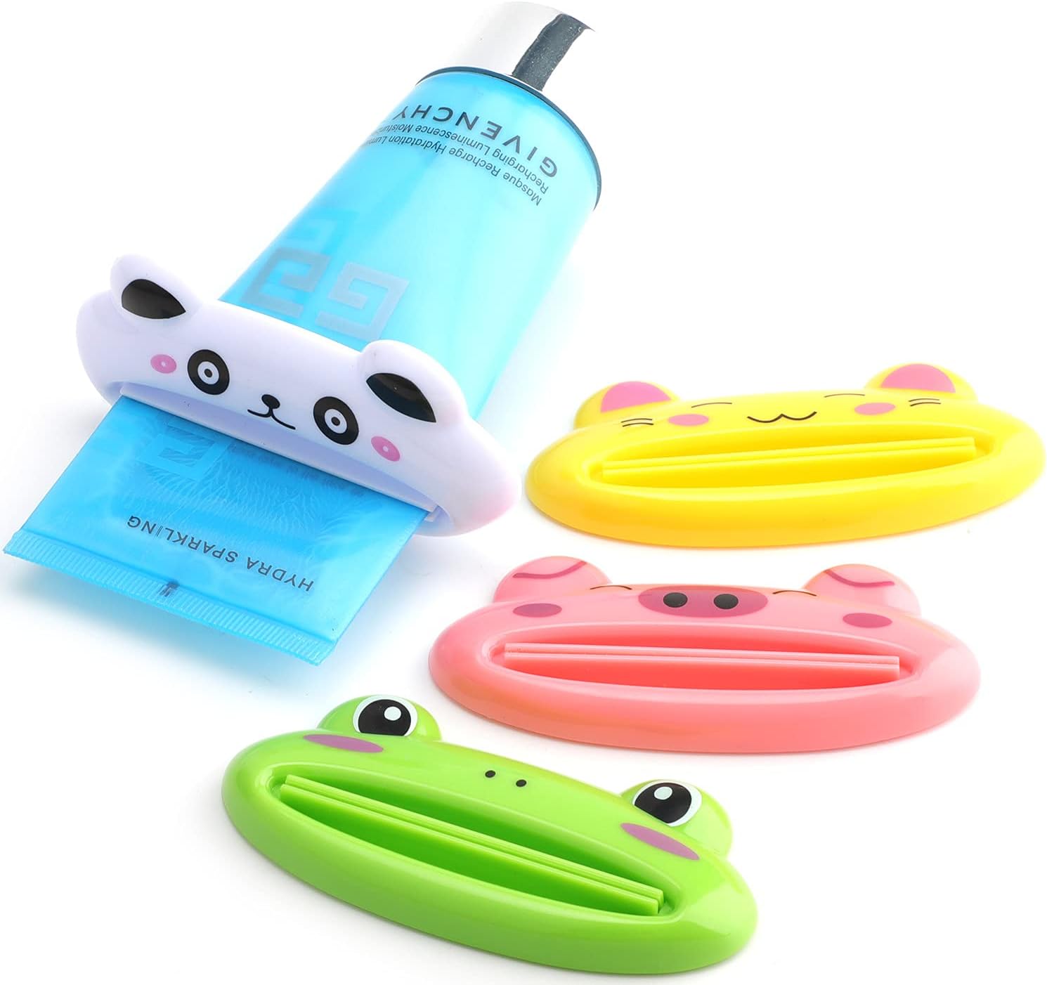 Cartoon Animal Plastic Frog Cat Panda Pig Shaped Toothpaste Cream Squeezers - Pack of 4 Mix Designs