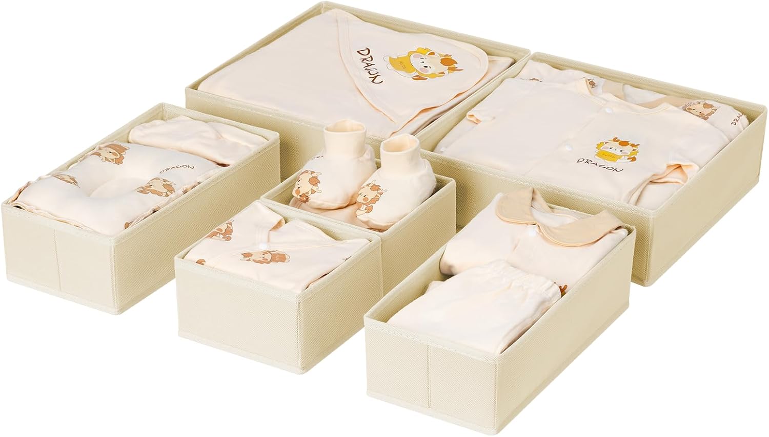 Drawer Organizer Clothes, 12 Pack Dresser Organizer, Foldable Closet Organizers and Storage, Fabric Dresser Bins, Drawer Dividers for Nursery, Baby Clothes, Underwears, Sock (Beige)