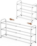Shoe Rack for Closet, Expandable Shoe Organizer Storage Shelf, Adjustable Metal Free Standing Small Closet Shoe Rack for Entryway, Doorway (3-Tier Black)