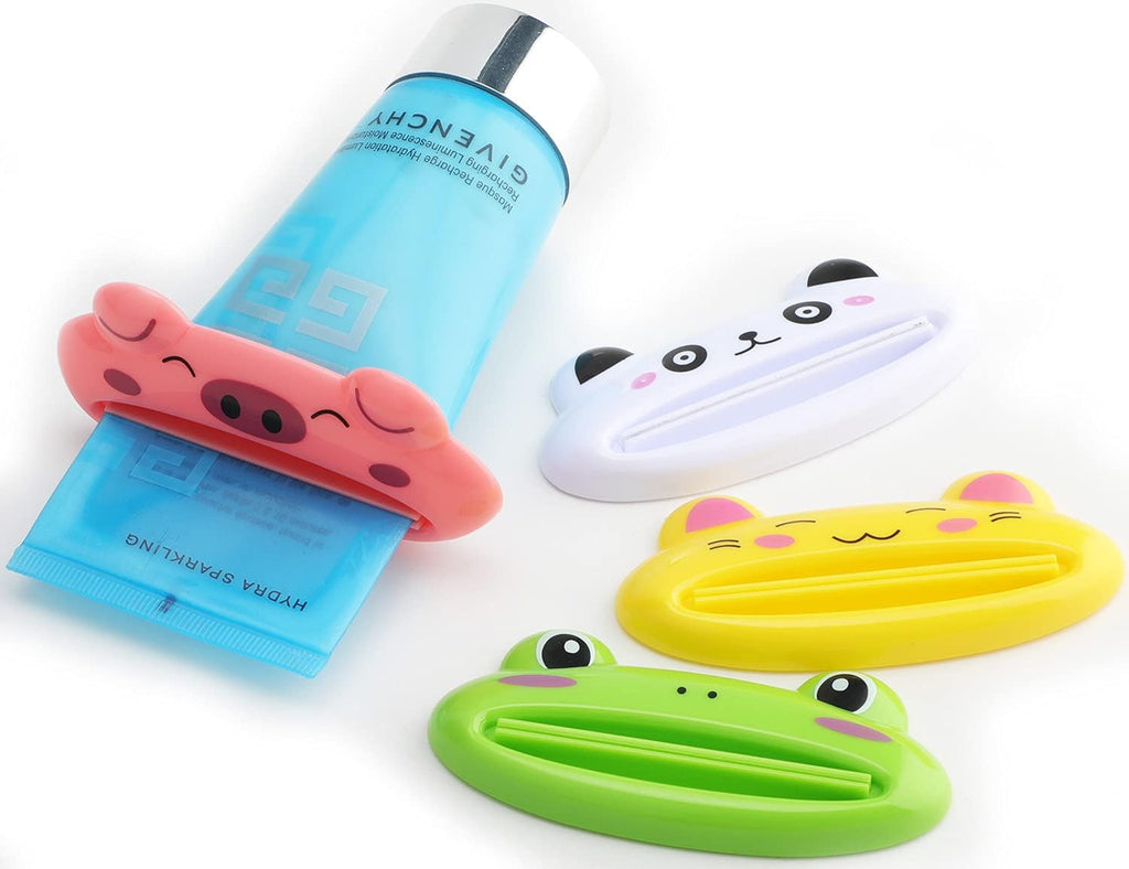 Cartoon Animal Plastic Frog Cat Panda Pig Shaped Toothpaste Cream Squeezers - Pack of 4 Mix Designs