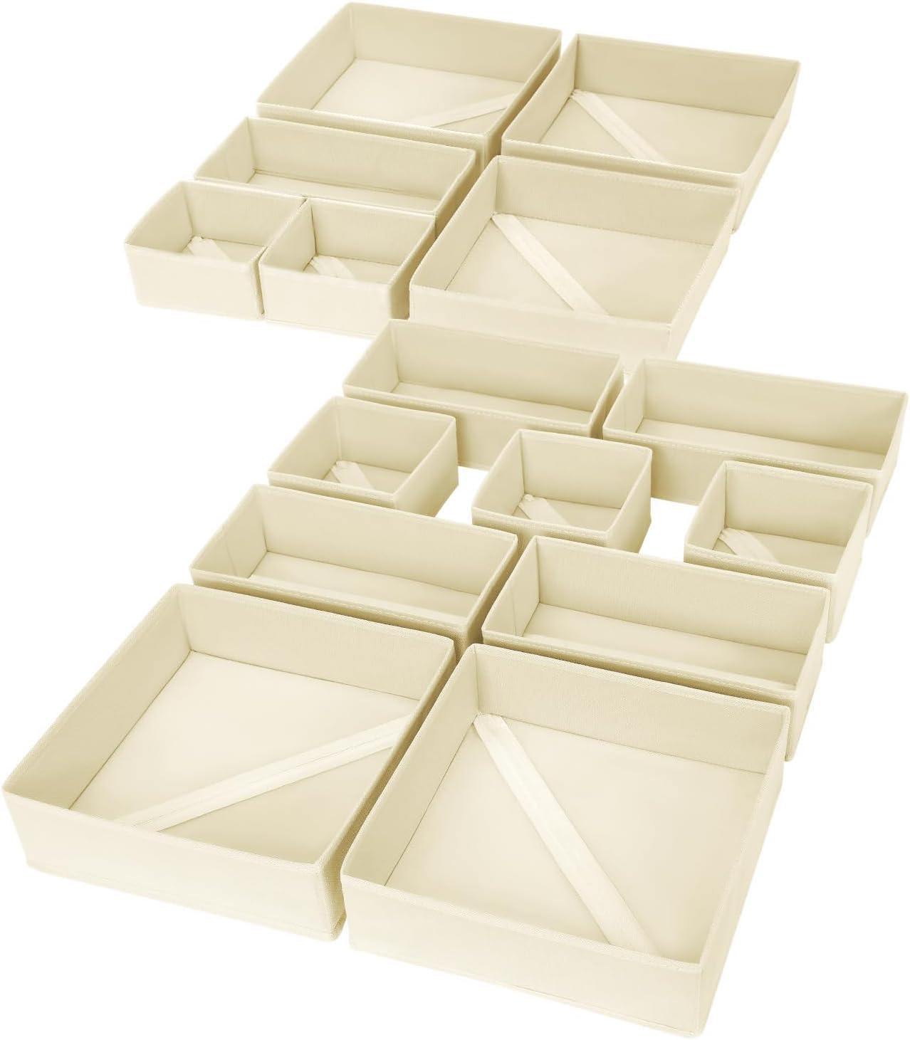 Drawer Organizer Clothes, 12 Pack Dresser Organizer, Foldable Closet Organizers and Storage, Fabric Dresser Bins, Drawer Dividers for Nursery, Baby Clothes, Underwears, Sock (Beige)