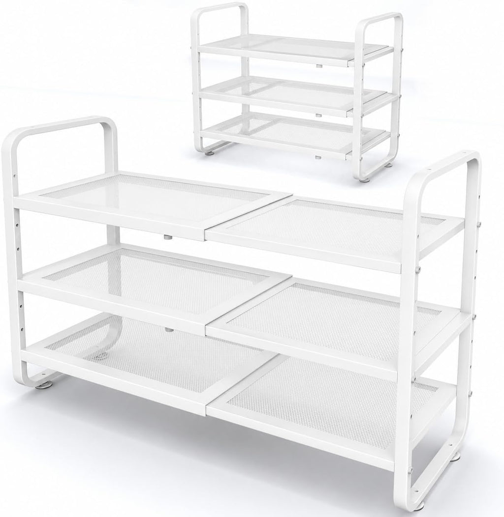 Shoe Rack - Expandable Shoe Organizer for Closet, Adjustable Metal Shoe Shelf Storage, Stackable Long Shoe Stand Holder for Garage, Entryway, Door Entrance (Black, 2-Tier)