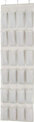 24 Medium Mesh Pocket Over-the-Door Hanging Shoe Organizer, Space Saving Shoe Storage, Light Grey | Over-the-Door
