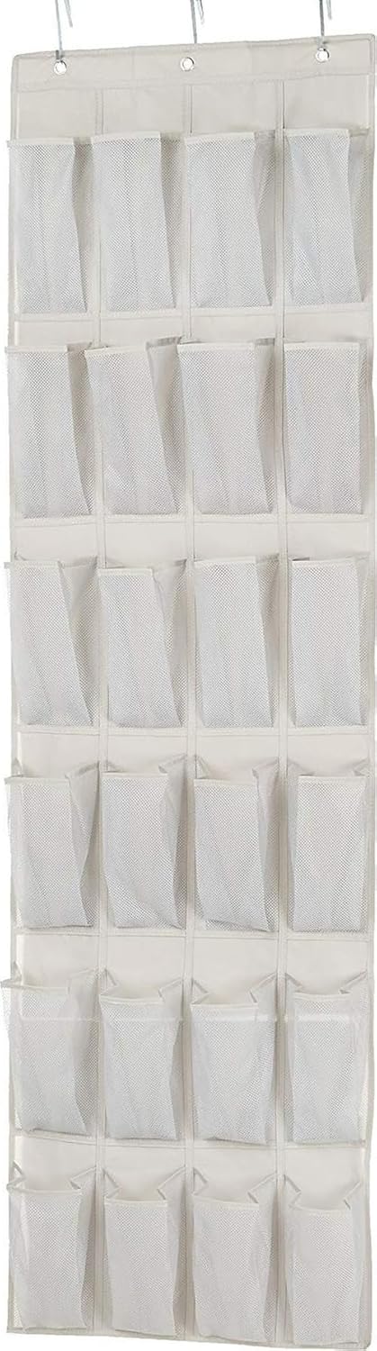 24 Medium Mesh Pocket Over-the-Door Hanging Shoe Organizer, Space Saving Shoe Storage, Light Grey | Over-the-Door