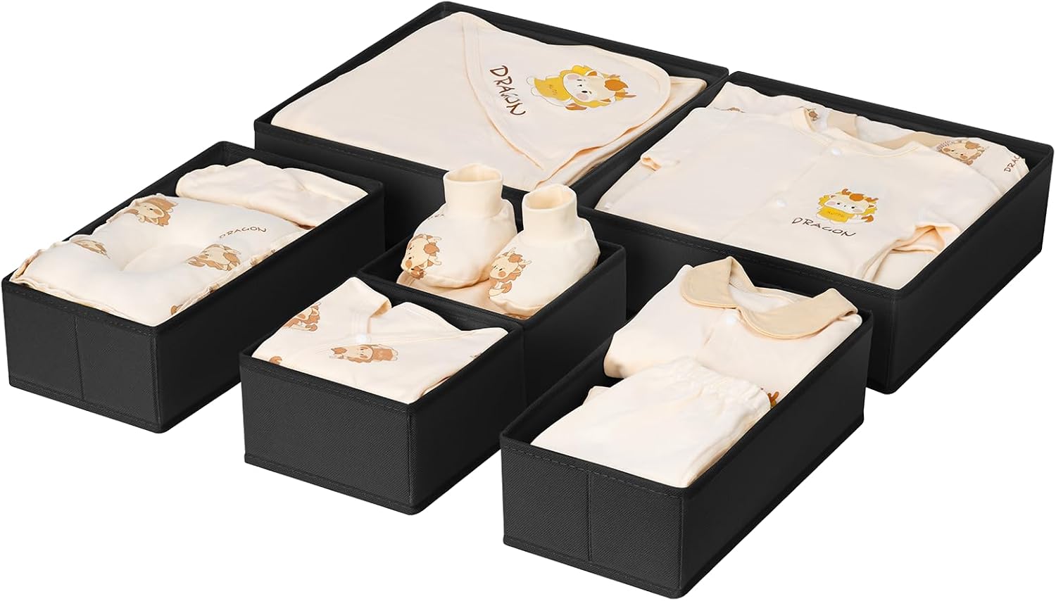 Drawer Organizer Clothes, 12 Pack Dresser Organizer, Foldable Closet Organizers and Storage, Fabric Dresser Bins, Drawer Dividers for Nursery, Baby Clothes, Underwears, Sock (Beige)