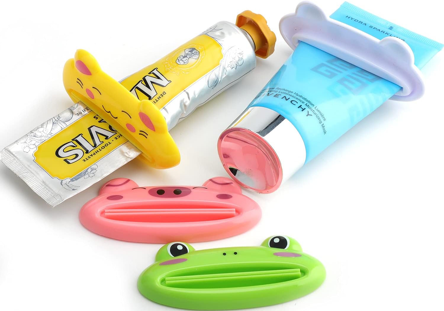 Cartoon Animal Plastic Frog Cat Panda Pig Shaped Toothpaste Cream Squeezers - Pack of 4 Mix Designs