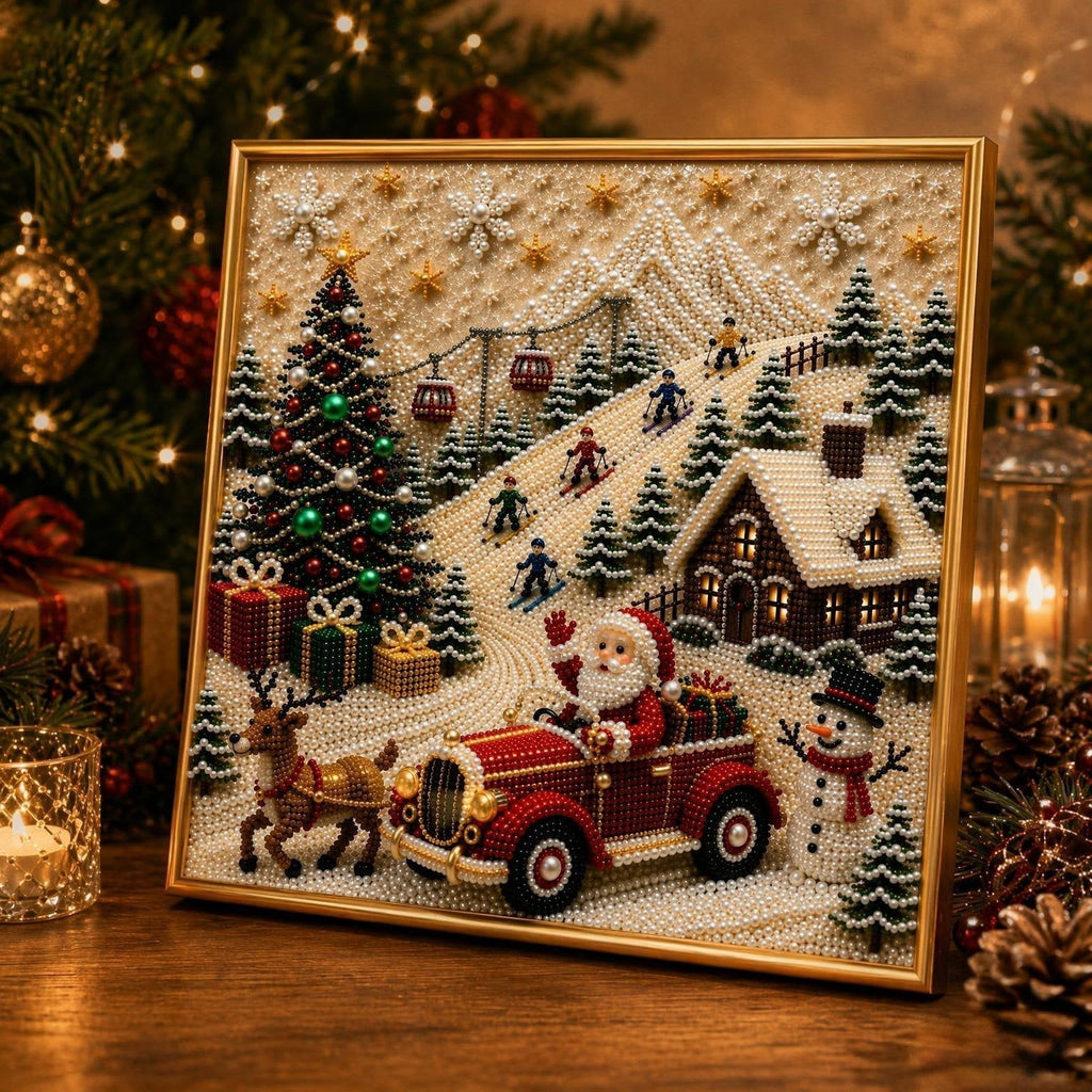 🎄🎅 Premium 3D Pearl Christmas Wall Art Kit | Luxury Flocked Canvas with Scratch-Resistant Non-Fading Pearl Beads DIY Holiday Decor ⛄️❄️