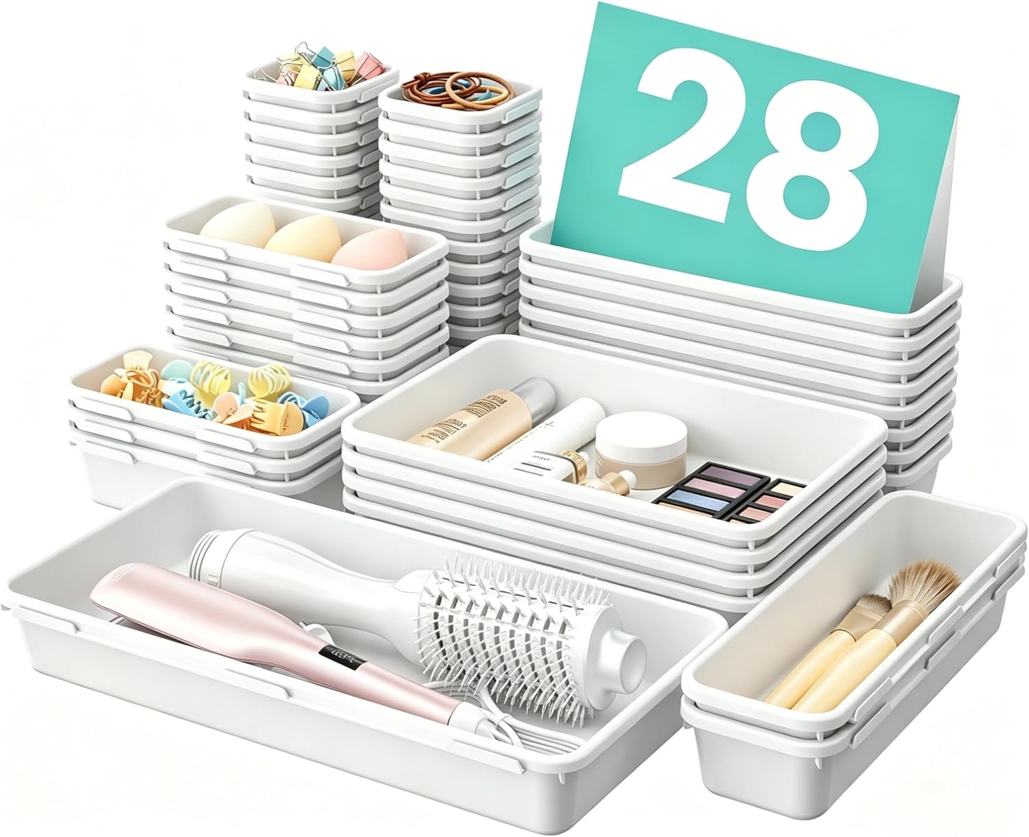 Drawer Organizer, 【𝟱𝗦𝗶𝘇𝗲】 Makeup organizer, 【Holds 177 Items】 Bathroom Organizers and Storage, Organization and Storage, Desk Drawer Organizer for Vanity (Clear)