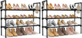 3 Tier Shoe Rack for Closet, Shoe Organizer with 5 Hooks, Long Shoe Shelf Storage for Sneaker and Boot Stackable Free Standing Shoe Rack for Entryway, Garage, Small Spaces, Dorm