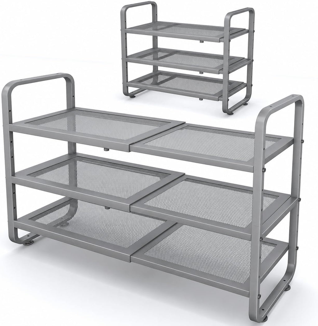 Shoe Rack - Expandable Shoe Organizer for Closet, Adjustable Metal Shoe Shelf Storage, Stackable Long Shoe Stand Holder for Garage, Entryway, Door Entrance (Black, 2-Tier)