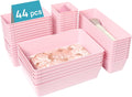 44 PCS Clear Plastic Drawer Organizers Set, 4-Size Versatile Bathroom and Vanity Organizer Trays, Non-Slip Storage Containers for Makeup, Jewelries, Bedroom，Kitchen Utensils and Office