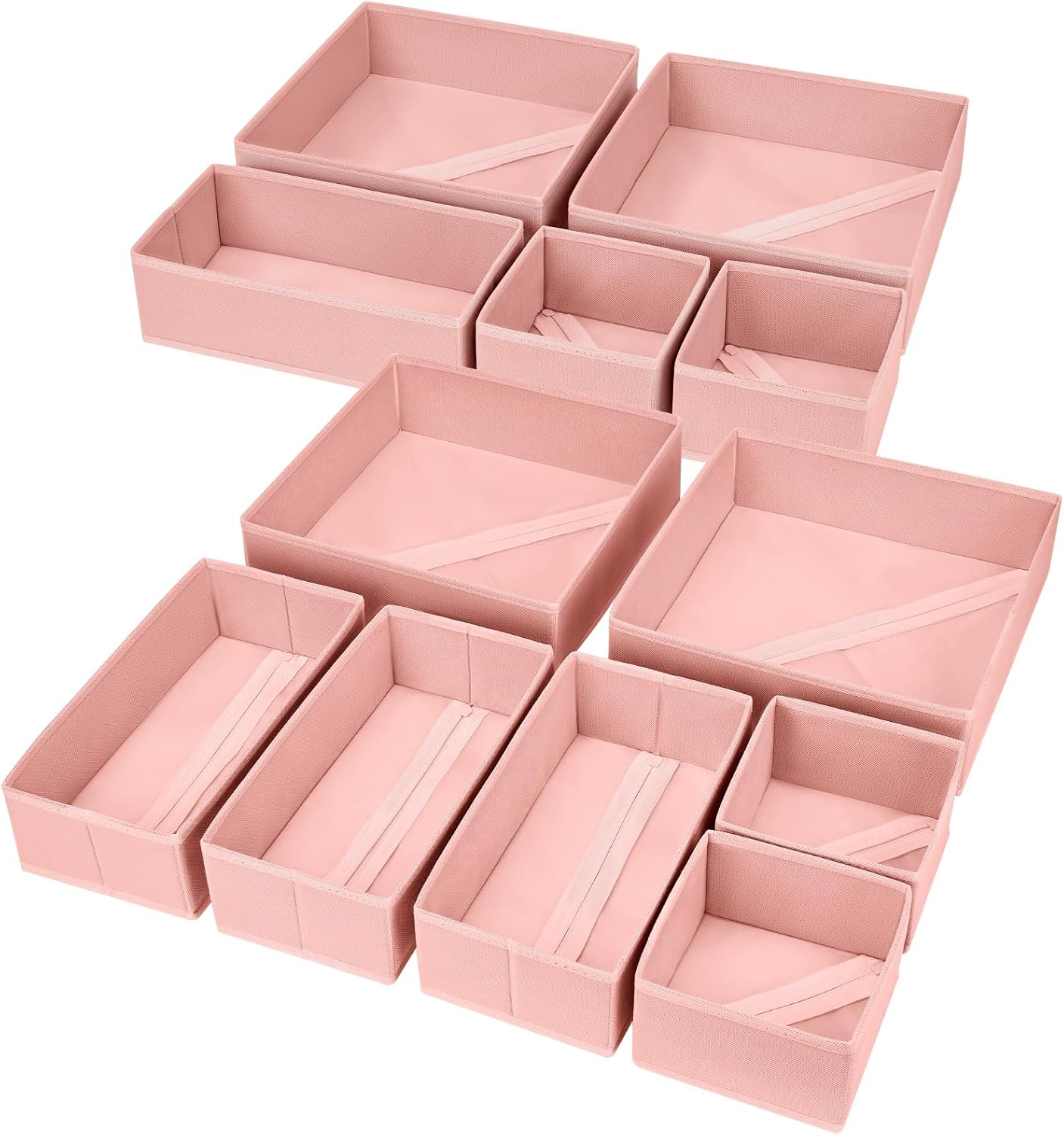 Drawer Organizer Clothes, 12 Pack Dresser Organizer, Foldable Closet Organizers and Storage, Fabric Dresser Bins, Drawer Dividers for Nursery, Baby Clothes, Underwears, Sock (Beige)