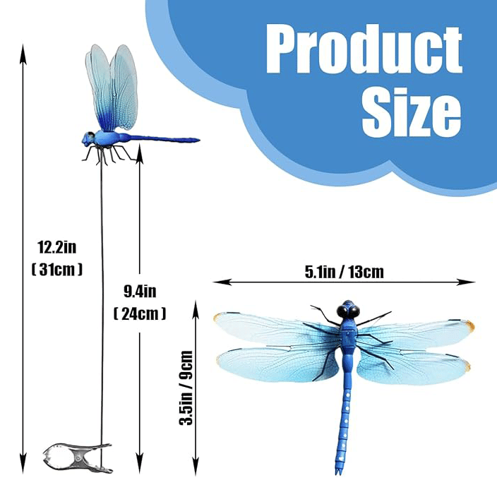 12-Piece Dragonfly Garden Decor Set — Includes 3D Dragonfly Garden Stakes in 4 Colors