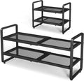 Shoe Rack - Expandable Shoe Organizer for Closet, Adjustable Metal Shoe Shelf Storage, Stackable Long Shoe Stand Holder for Garage, Entryway, Door Entrance (Black, 2-Tier)