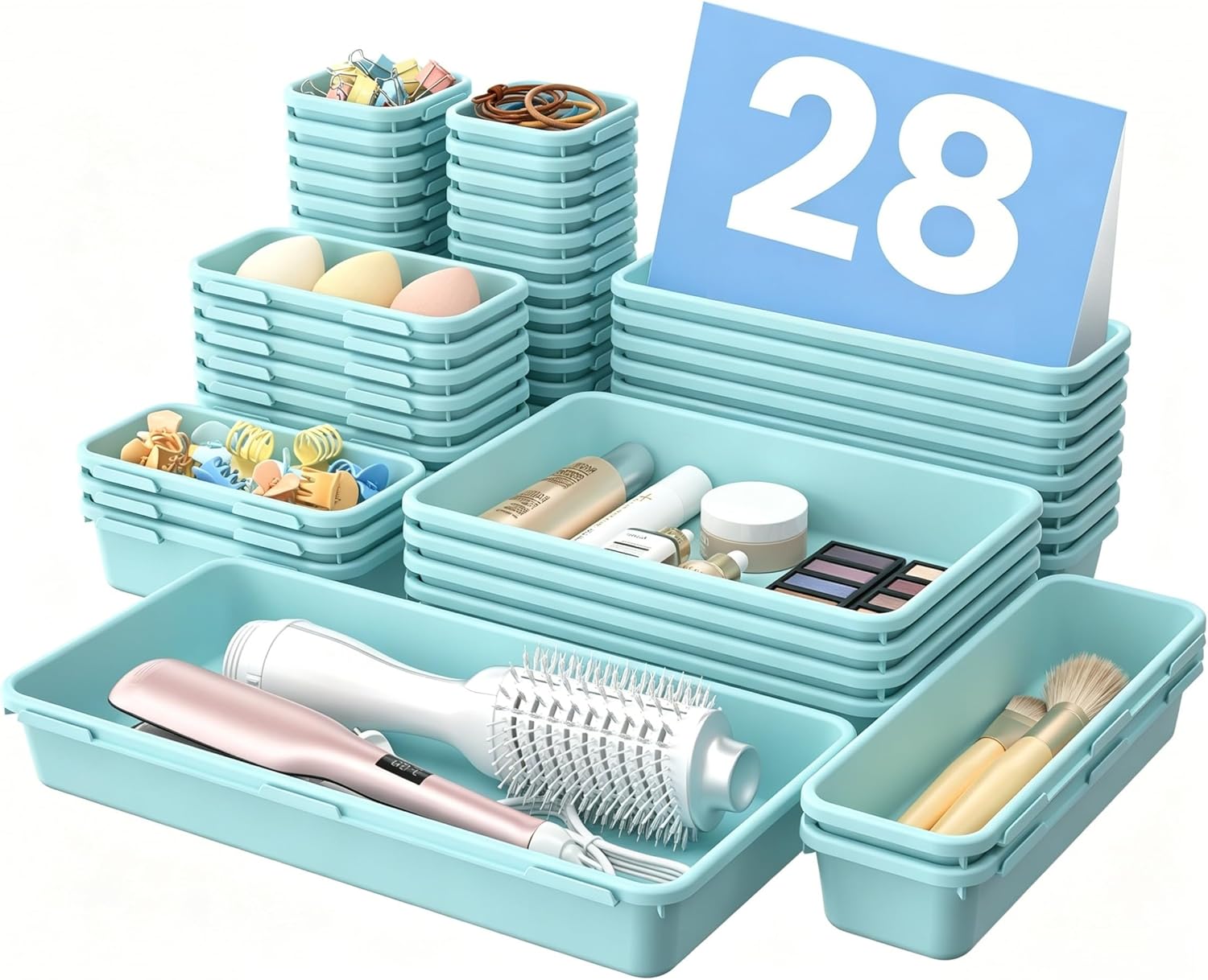 Drawer Organizer, 【𝟱𝗦𝗶𝘇𝗲】 Makeup organizer, 【Holds 177 Items】 Bathroom Organizers and Storage, Organization and Storage, Desk Drawer Organizer for Vanity (Clear)