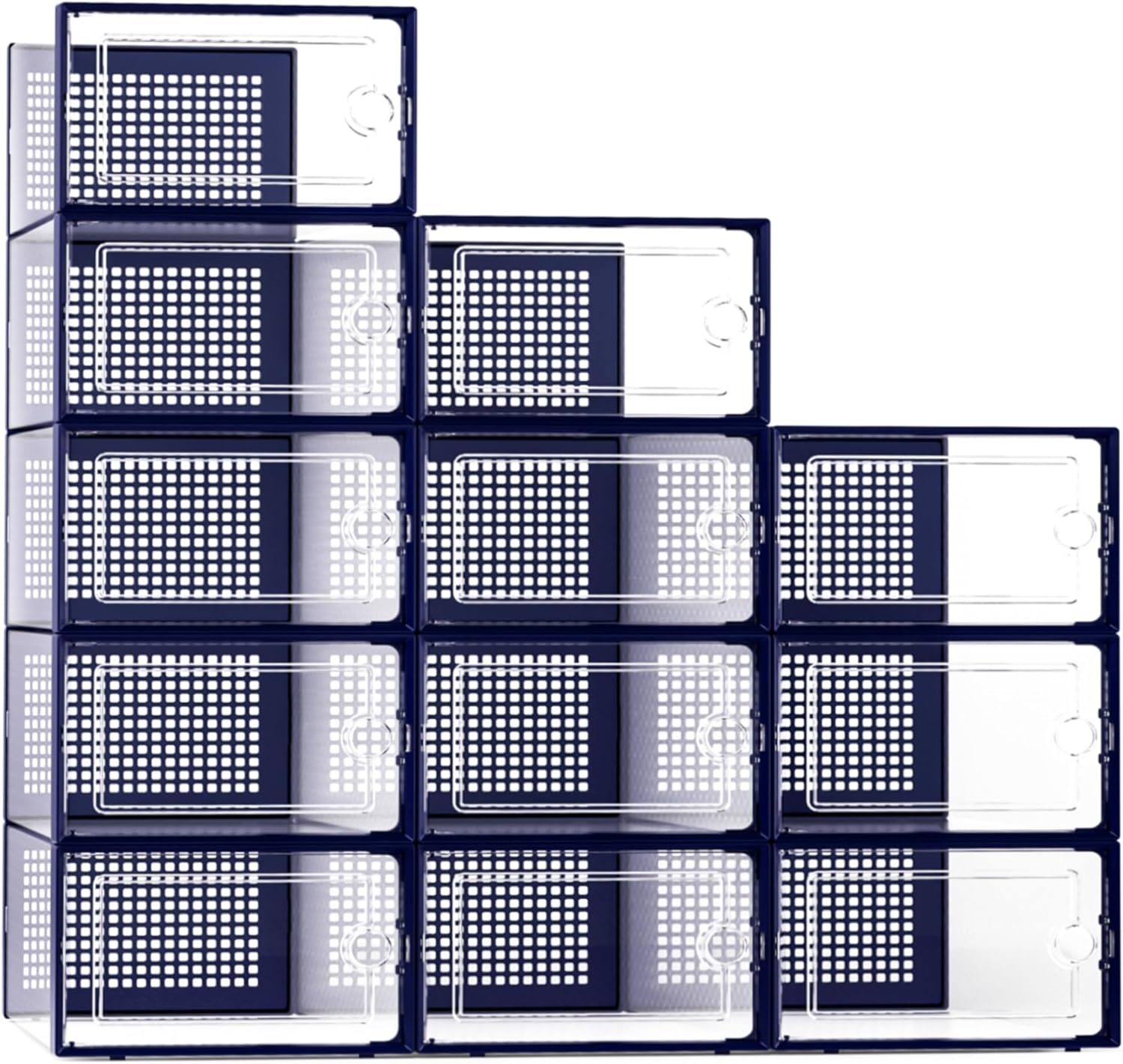 X-Large Shoe Storage Boxes Organizers Clear Plastic Stackable 12 Pack, Shoe Rack & Holder Substitute, Sneaker Containers, Toy Storage Organizer Bins for Entryway, Closet, Under Bed, Black