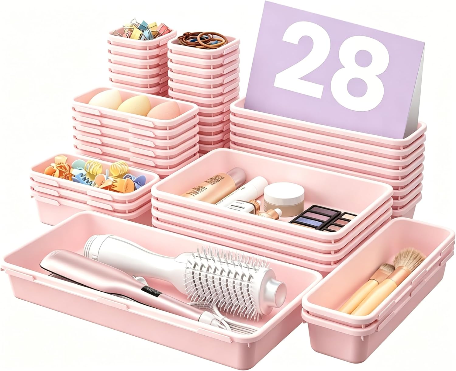 Drawer Organizer, 【𝟱𝗦𝗶𝘇𝗲】 Makeup organizer, 【Holds 177 Items】 Bathroom Organizers and Storage, Organization and Storage, Desk Drawer Organizer for Vanity (Clear)