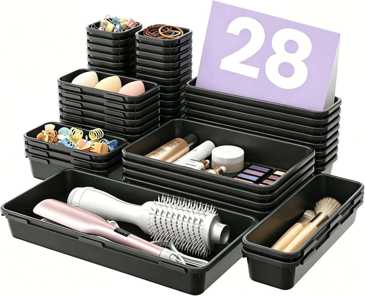 Drawer Organizer, 【𝟱𝗦𝗶𝘇𝗲】 Makeup organizer, 【Holds 177 Items】 Bathroom Organizers and Storage, Organization and Storage, Desk Drawer Organizer for Vanity (Clear)