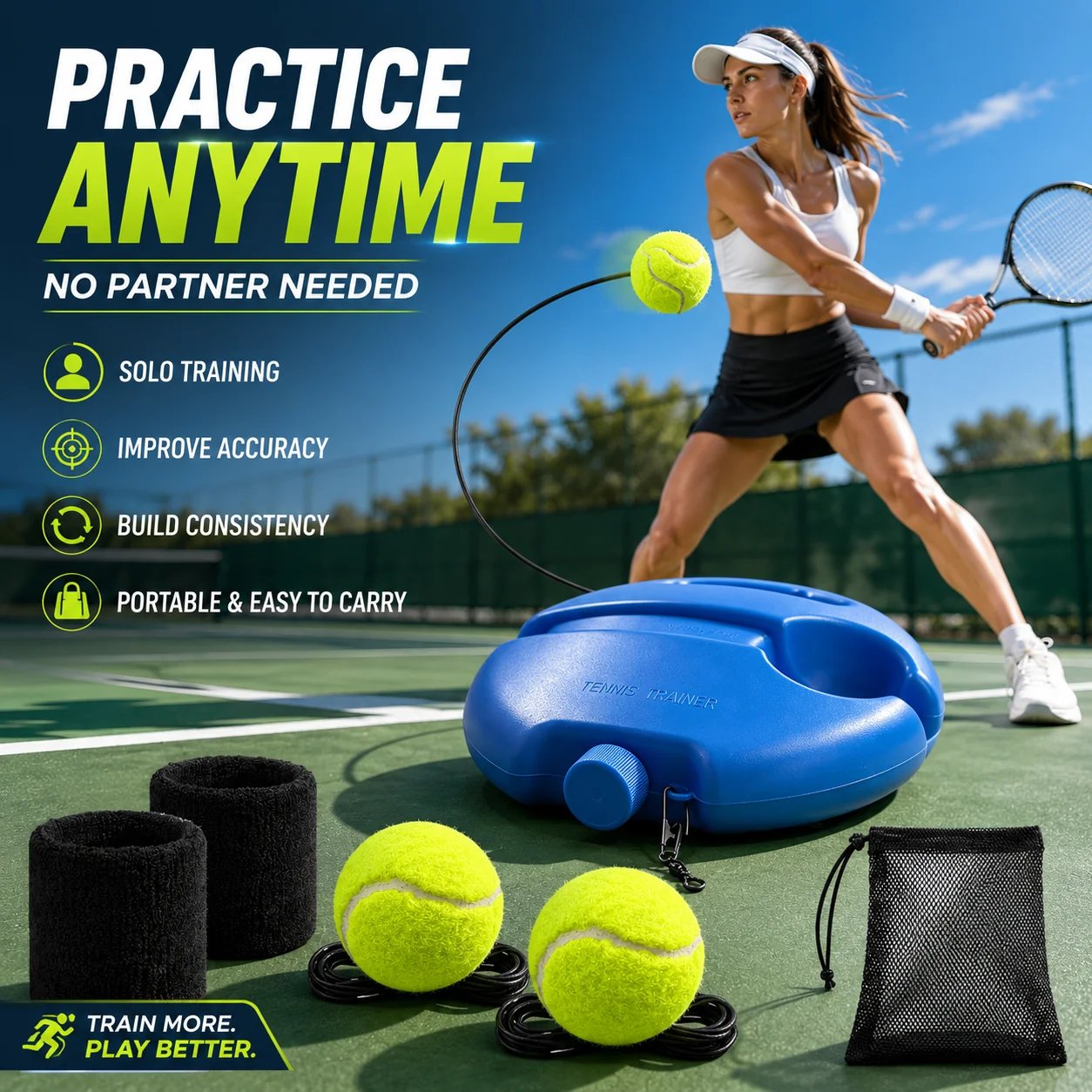 🎾 Solo Tennis Trainer Rebound Set – Practice Anytime, No Partner Needed