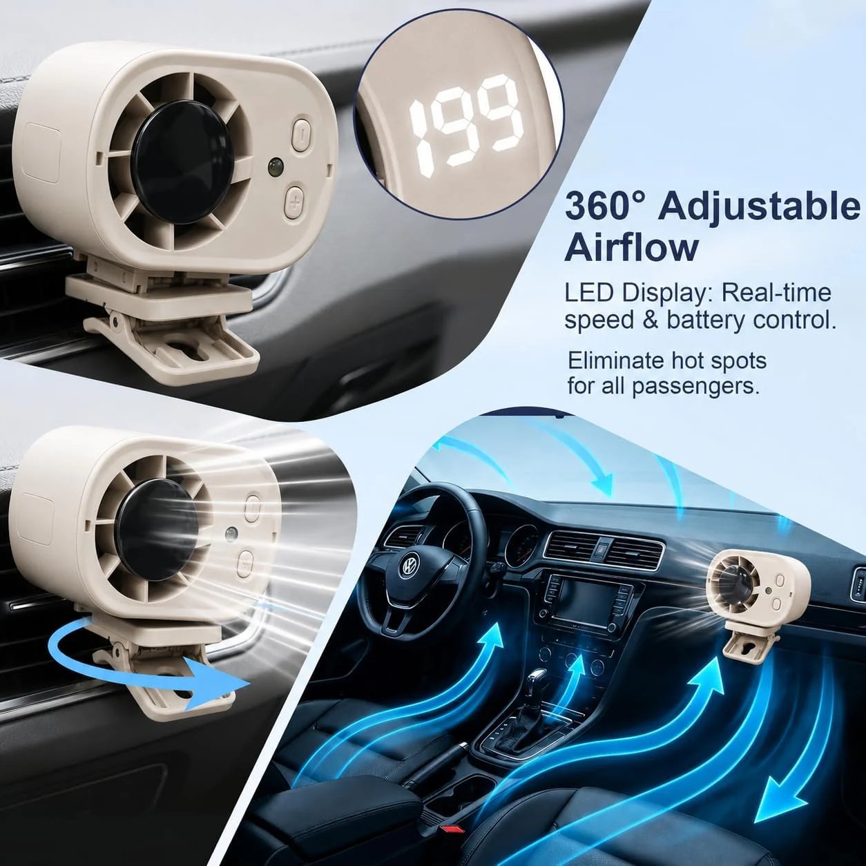 ⚡Hot Sales 49% OFF🔥2026 Semiconductor Cooling Car Clip On Fan - 360° Rotation