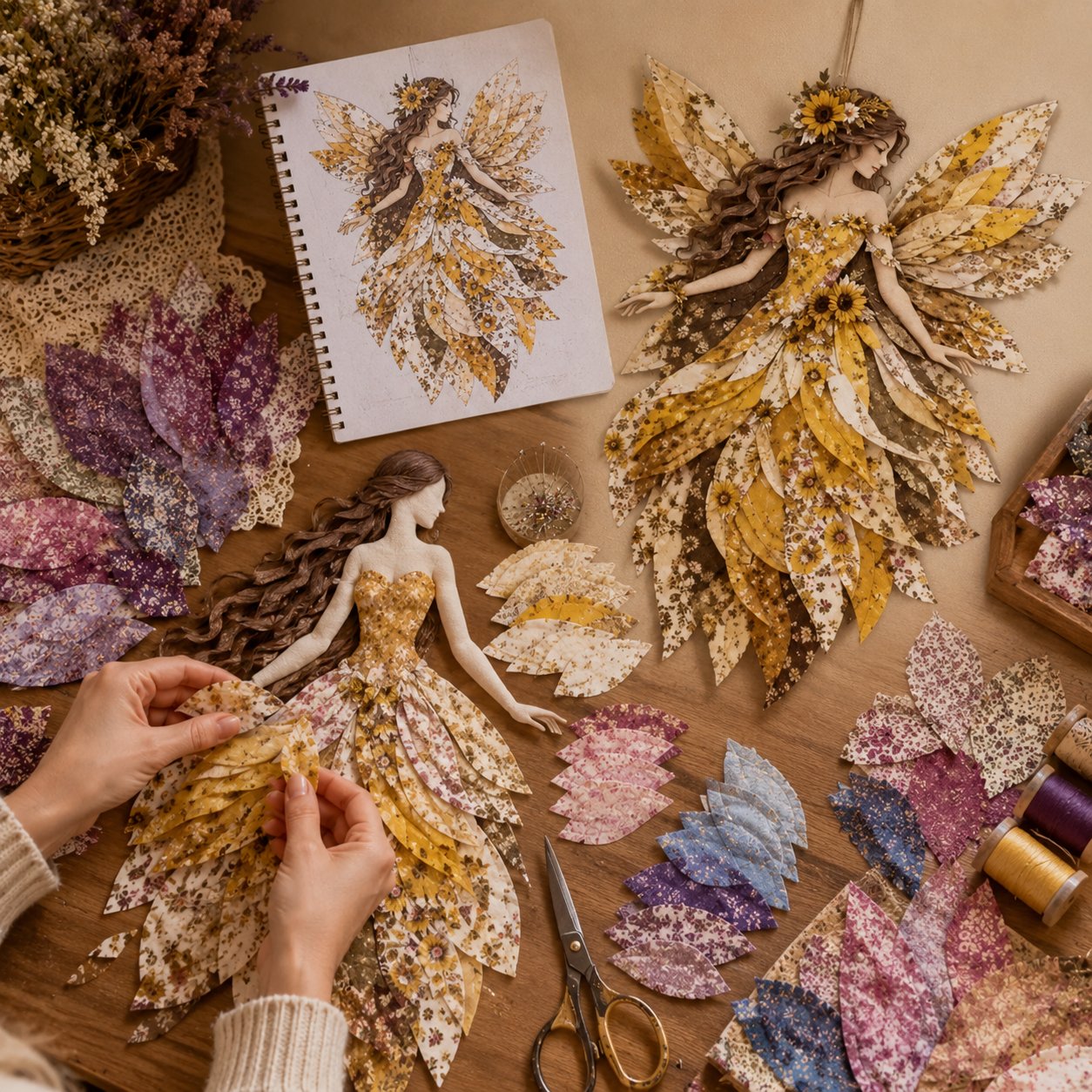 Premium Fairy Patchwork DIY Kit | High-Quality Layered Fabric with Floral Wings DIY Handmade Fantasy Wall Decor ✨
