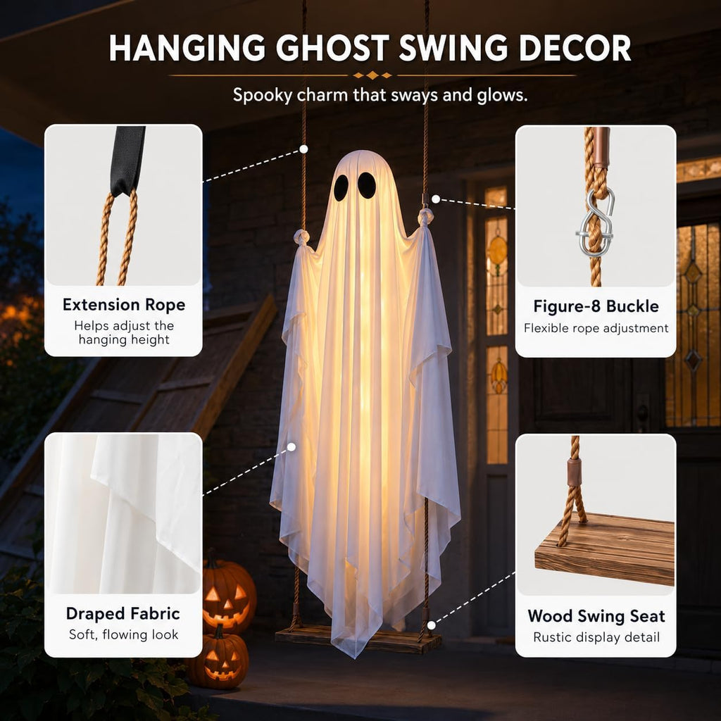 👻 Spooky Swinging Ghost! 5FT Animated Hanging Ghost with LED Lights & Remote 🎃