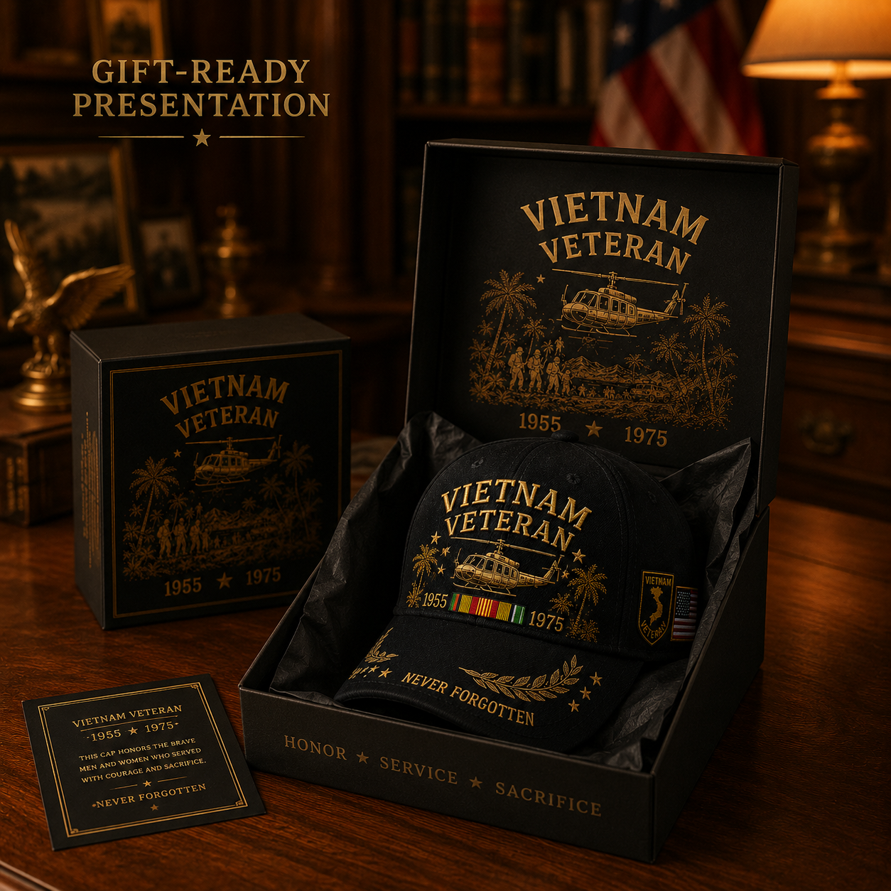 🇺🇸🎖️ Vietnam Veteran 1955–1975 Memorial Embroidered Cap