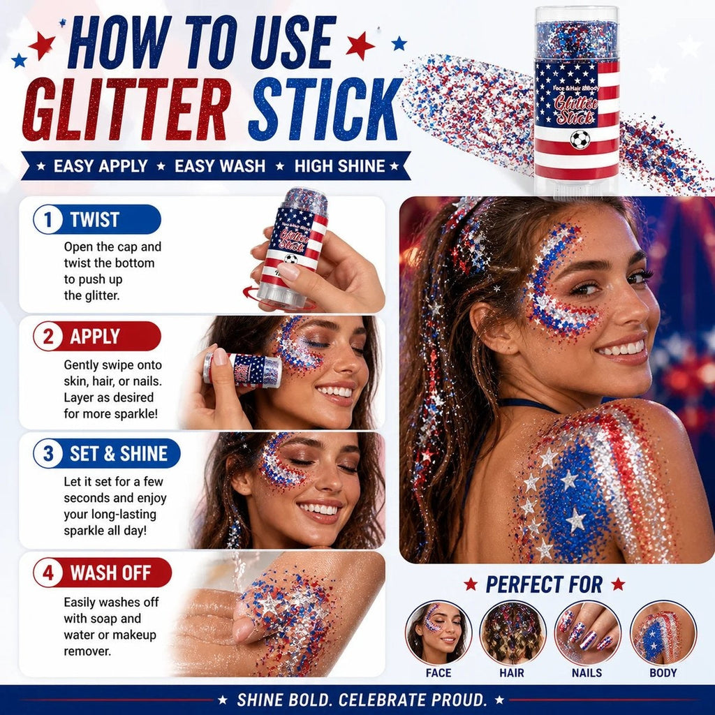 🦅4th of July Glitter Stick✨Red, White & Blue Body & Hair Sparkle.
