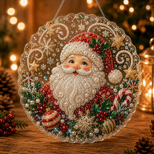 Christmas Pearl Diamond Art Hanging Ornament Kit | Luxury Flocked Canvas with Scratch-Resistant Non-Fading Pearl Beads DIY Handmade Holiday Hanging Decor 🎅💎