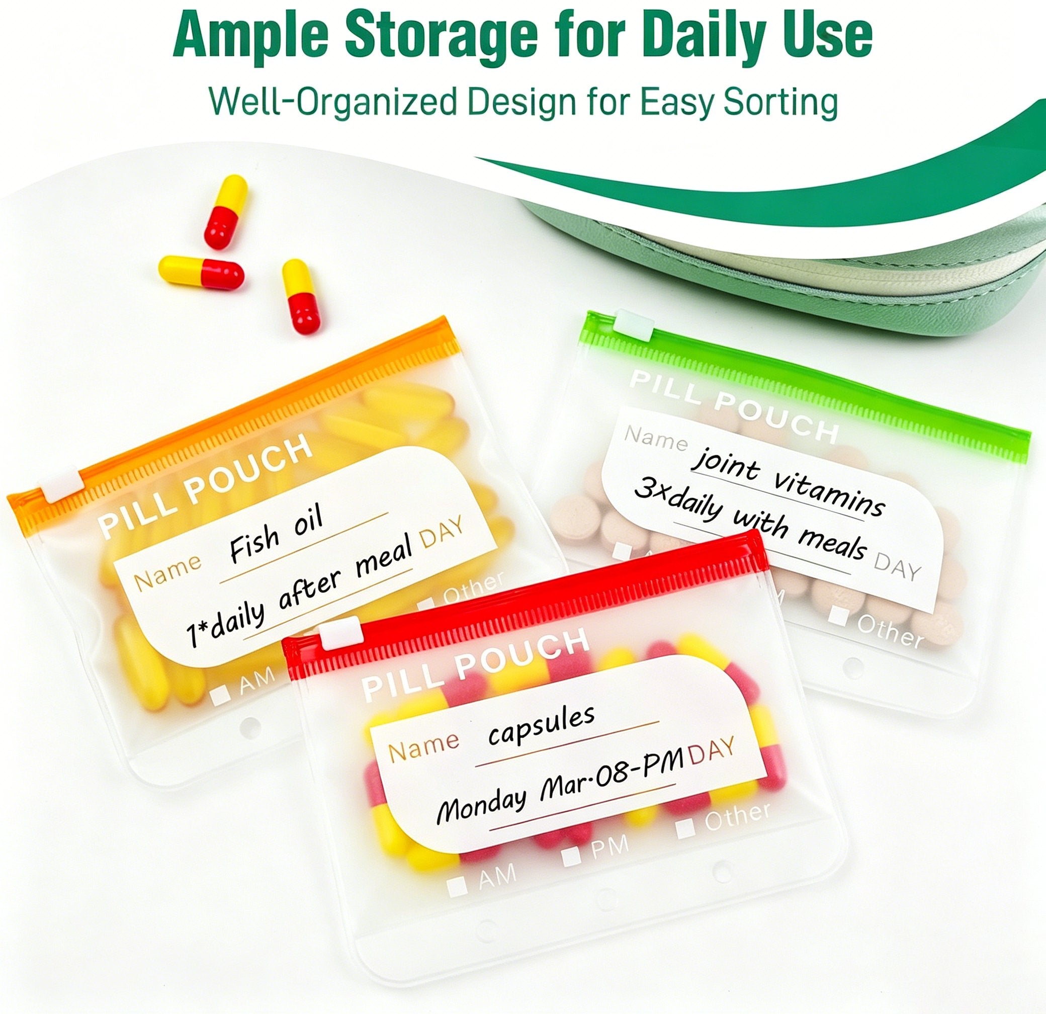 💊 A8 Waterproof Pill Pouch Set – Large Weekly Travel Medicine Organizer